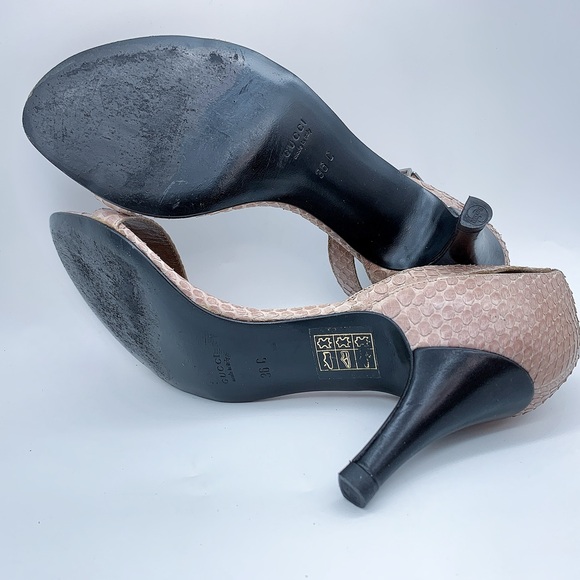 Gucci Snake Pattern Kitten Heel Ankle Strap Leather  Sandal in Rosy Pink - Picture 9 of 15
